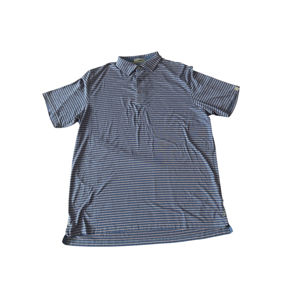 Tasc Performance Mens‎ Blue Orange Striped Micro Modal Polo Shirt Large L
